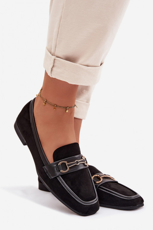 Mokasīni sieviešu mokasīni ar ornamentiem melnas krāsas Palerina