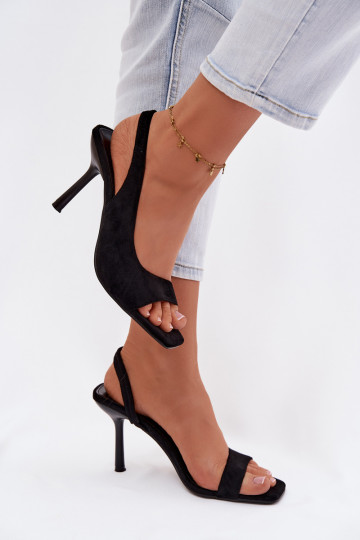 Sieviešu basenes ar papēdiEko zamšādau melnas krāsas Calvoria