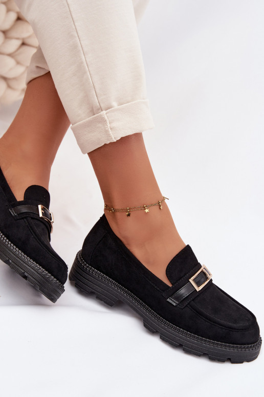 sieviešu mokasīni Ar zelta sprādzi melnas krāsas Mirelva