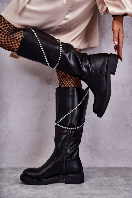 Sieviešu garie zābaki Ar rotājumiem melnas krāsas Finlay