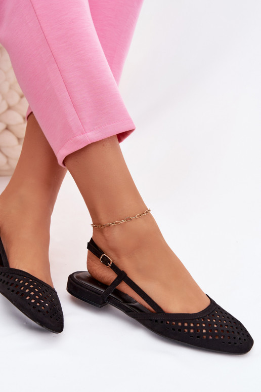 Ažūra balerīnasEko zamšādau melnas krāsas Farivelle