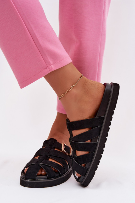 Sieviešu čības ar siksniņām un zelta sprādzēm melnā krāsā Roselisse