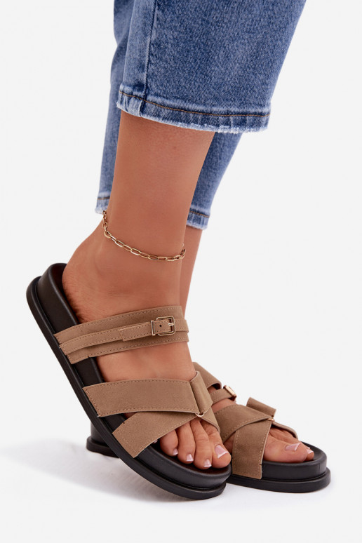 sieviešu čības Ar svītrām I Złotą ar sprādzēm smilšu krāsas Selorina