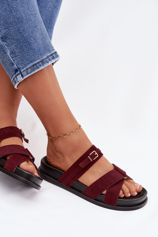 sieviešu čības Ar svītrām I Złotą ar sprādzēm bordo krāsas Selorina