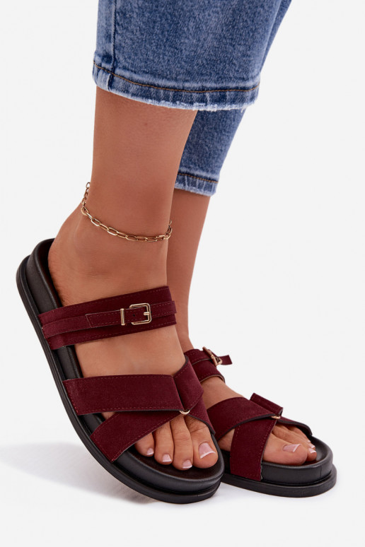 sieviešu čības Ar svītrām I Złotą ar sprādzēm bordo krāsas Selorina