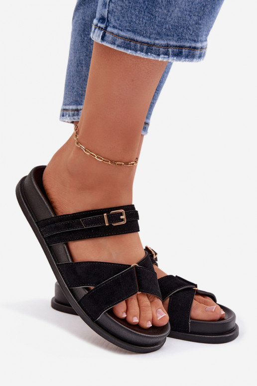 sieviešu čības Ar svītrām I Złotą ar sprādzēm melnas krāsas Selorina