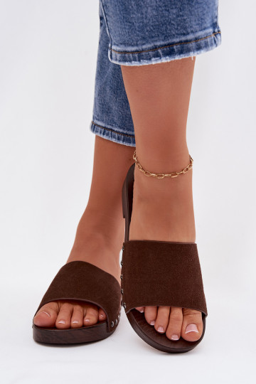 sieviešu čības ar kniedēm ar platiem papēžiem CzekoladoIne Amelvessa 2