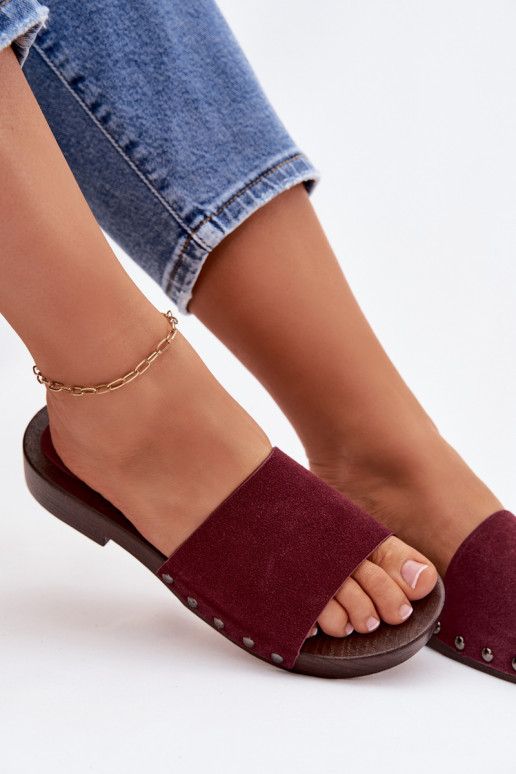 sieviešu čības ar kniedēm ar platiem papēžiem bordo krāsas Amelvessa