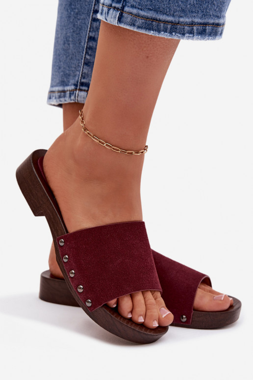 sieviešu čības ar kniedēm ar platiem papēžiem bordo krāsas Amelvessa