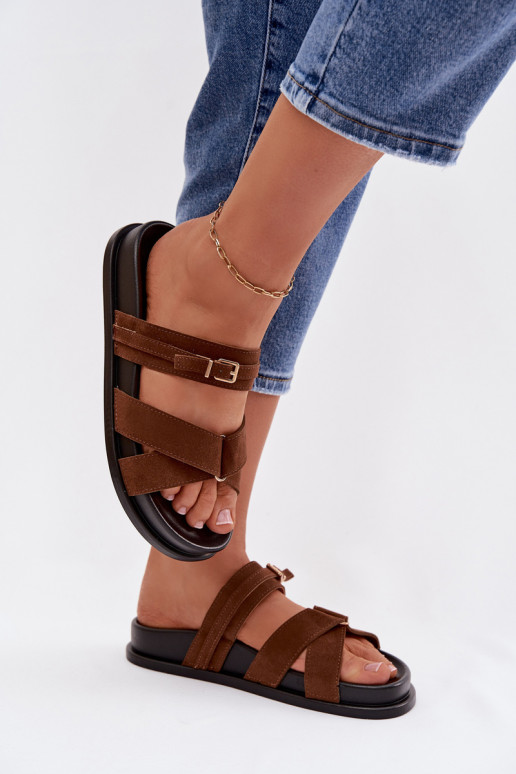 sieviešu čības Ar svītrām I Złotą ar sprādzēm brūnas krāsas Selorina