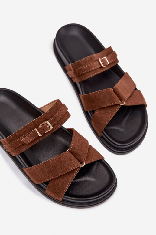 sieviešu čības Ar svītrām I Złotą ar sprādzēm brūnas krāsas Selorina