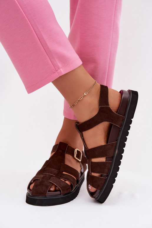 Sieviešu basenes Rzymianki Ar zelta sprādzi ar platformu CzekoladoIne Terelina