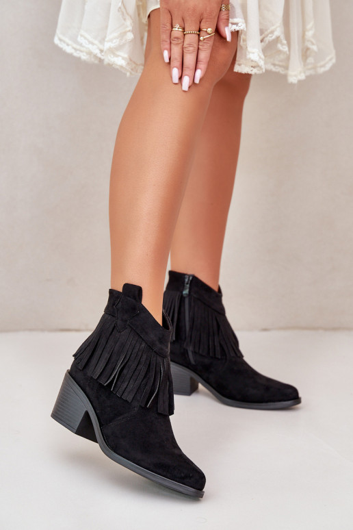 kovboju stila puszābaki Sieviešu Uz pili Eko zamšādaoIne melnas krāsas S.Barski HY42-127