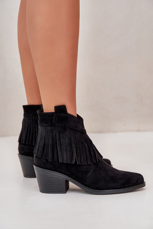 kovboju stila puszābaki Sieviešu Uz pili Eko zamšādaoIne melnas krāsas S.Barski HY42-127