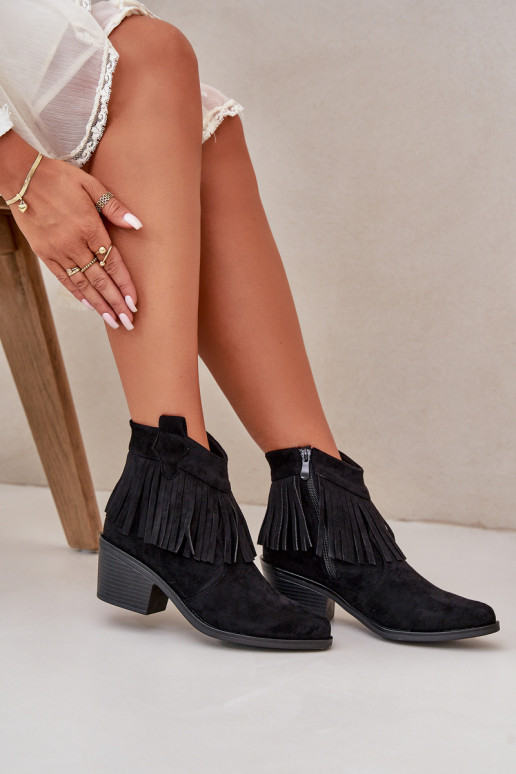 kovboju stila puszābaki Sieviešu Uz pili Eko zamšādaoIne melnas krāsas S.Barski HY42-127