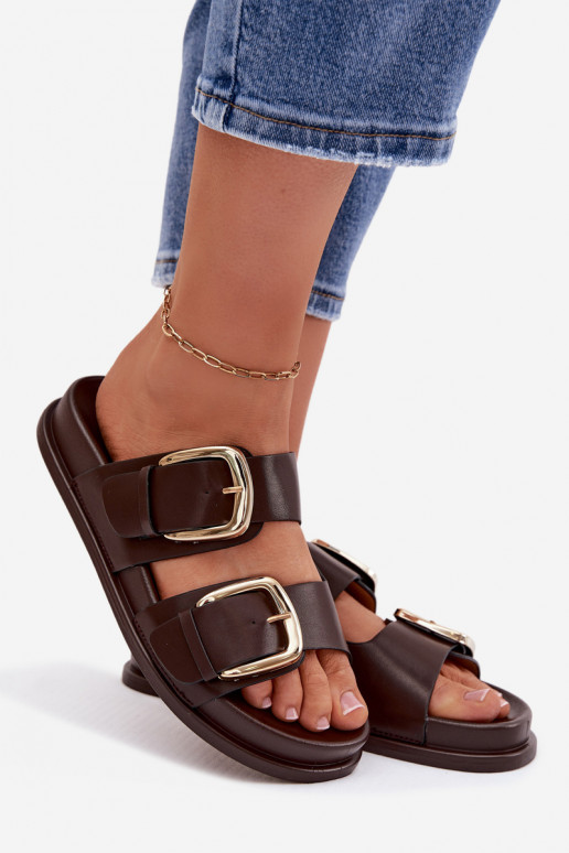 sieviešu čības Eko Āda Ze Zelta krāsasmi ar sprādzēmmi CzekoladoIne Tervessa