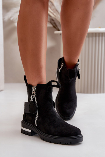 siltināti Sieviešu puszābaki ar rāvējslēdzējiem melnas krāsas Calvaro 2