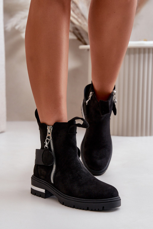 siltināti Sieviešu puszābaki ar rāvējslēdzējiem melnas krāsas Calvaro