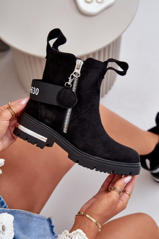 siltināti Sieviešu puszābaki ar rāvējslēdzējiem melnas krāsas Calvaro