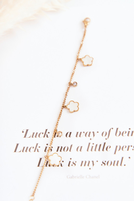 Aproce Uz ķēdes ar puķītēm Zelta krāsas-Baltas krāsas