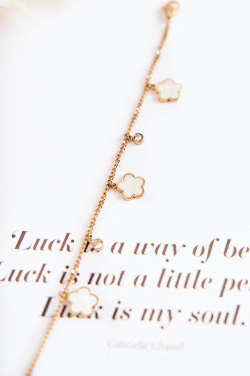 Aproce Uz ķēdes ar puķītēm Zelta krāsas-Baltas krāsas