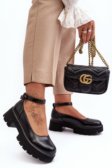 Sieviešu apavi Uz Zema Papēža ar sprādzēm melnas krāsas OInena