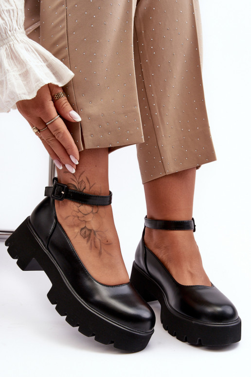 Sieviešu apavi Uz Zema Papēža ar sprādzēm melnas krāsas OInena