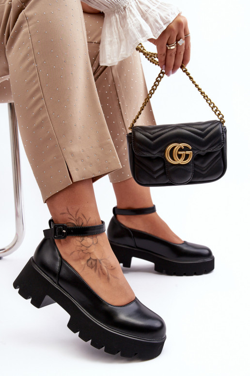 Sieviešu apavi Uz Zema Papēža ar sprādzēm melnas krāsas OInena