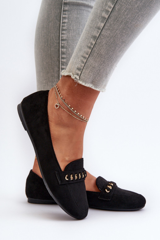 Spīdīgi mokasīni Sieviešu Ar ķēdi melnas krāsas Aredilla