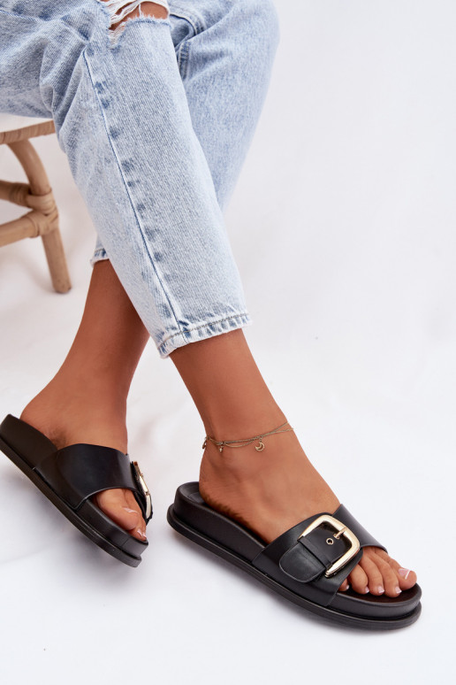 sieviešu čības Ar zelta sprādzi melnas krāsas Rosivana