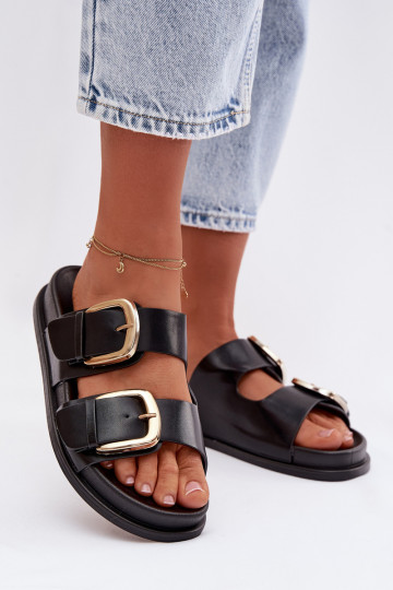 sieviešu čības Eko Āda Ze Zelta krāsasmi ar sprādzēmmi melnas krāsas Tervessa 2