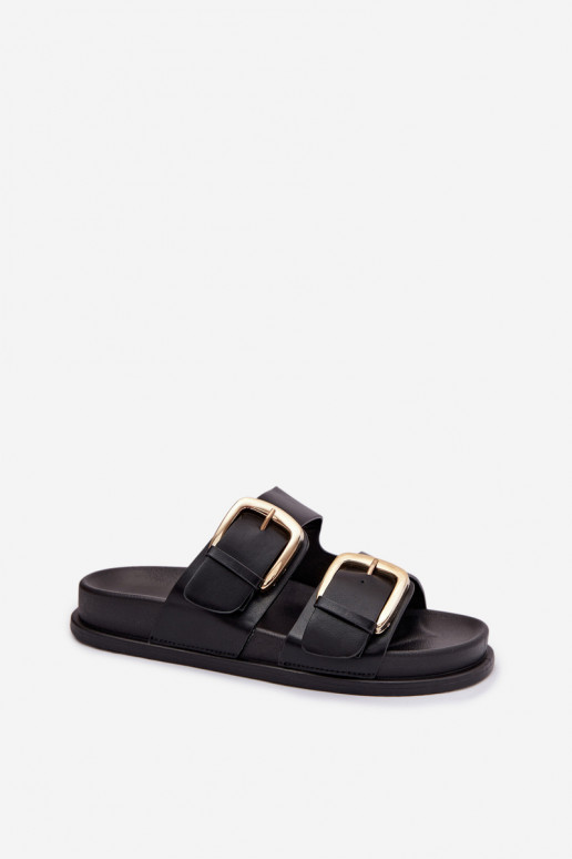 sieviešu čības Eko Āda Ze Zelta krāsasmi ar sprādzēmmi melnas krāsas Tervessa