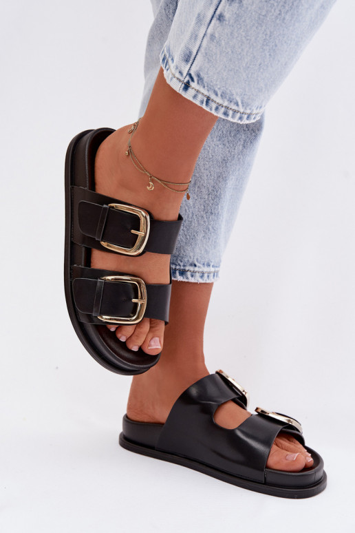 sieviešu čības Eko Āda Ze Zelta krāsasmi ar sprādzēmmi melnas krāsas Tervessa