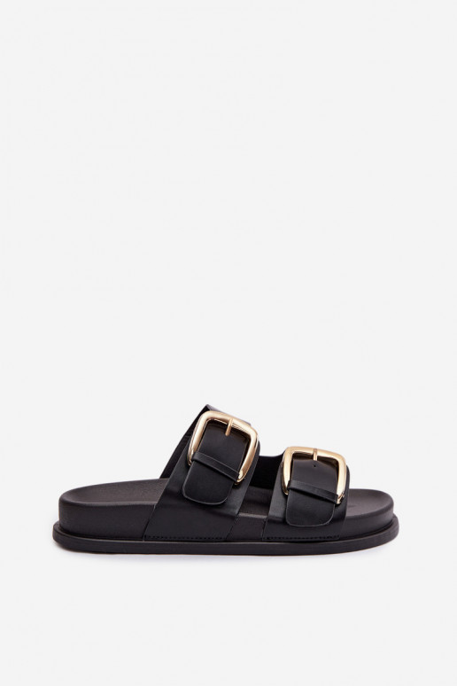 sieviešu čības Eko Āda Ze Zelta krāsasmi ar sprādzēmmi melnas krāsas Tervessa