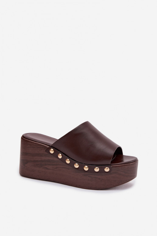 sieviešu čības Uz Ķīļa Un platforma Ze Zelta krāsasmi Kniedes CzekoladoIne Farinelle