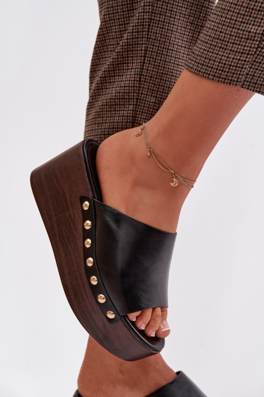 sieviešu čības Uz Ķīļa Un platforma Ze Zelta krāsasmi Kniedes melnas krāsas Farinelle