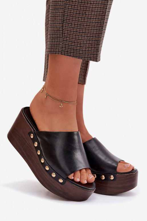 sieviešu čības Uz Ķīļa Un platforma Ze Zelta krāsasmi Kniedes melnas krāsas Farinelle