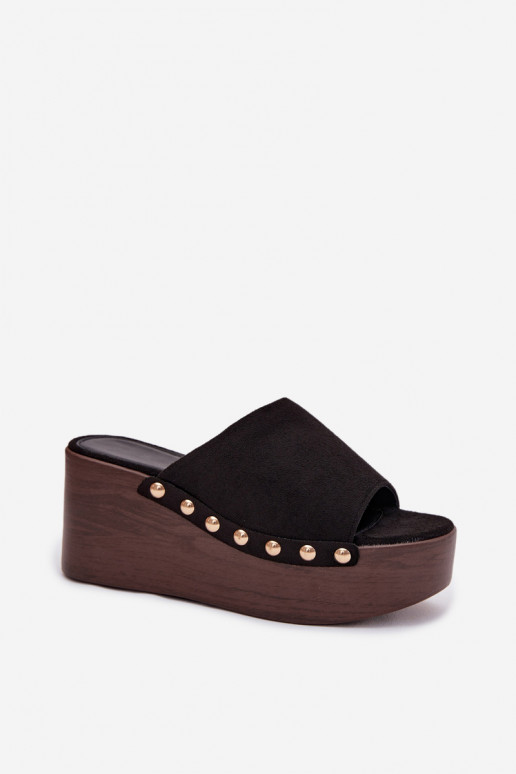 sieviešu čības Uz Ķīļa Ze Zelta krāsasmi Kniedes Eko zamšādaoIne melnas krāsas Helivina