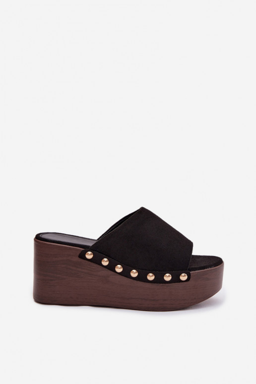 sieviešu čības Uz Ķīļa Ze Zelta krāsasmi Kniedes Eko zamšādaoIne melnas krāsas Helivina