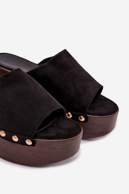 sieviešu čības Uz Ķīļa Ze Zelta krāsasmi Kniedes Eko zamšādaoIne melnas krāsas Helivina