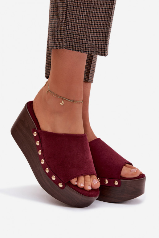 sieviešu čības Uz Ķīļa Ze Zelta krāsasmi Kniedes Eko zamšādaoIne bordo krāsas Helivina