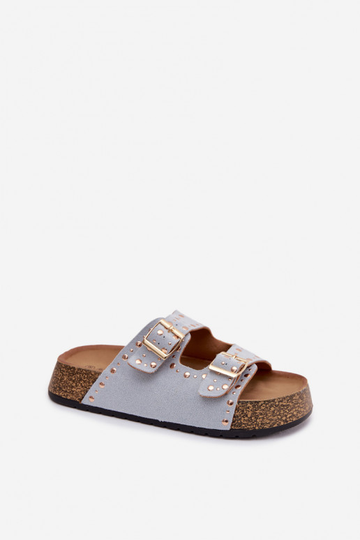 sieviešu čības Ze Zelta krāsasmi ar sprādzēmmi Un kniedes gaiši zilas krāsas Tervina