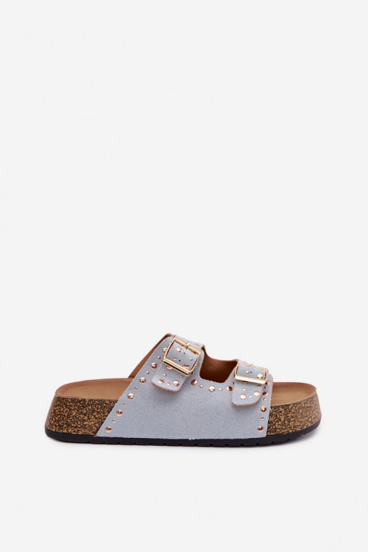 sieviešu čības Ze Zelta krāsasmi ar sprādzēmmi Un kniedes gaiši zilas krāsas Tervina