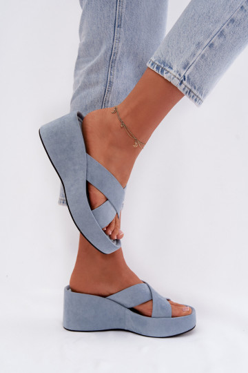 sieviešu čības Uz ĶīļaEko zamšādau Zilas krāsas Calorine