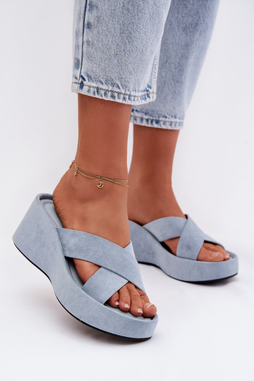 sieviešu čības Uz ĶīļaEko zamšādau Zilas krāsas Calorine