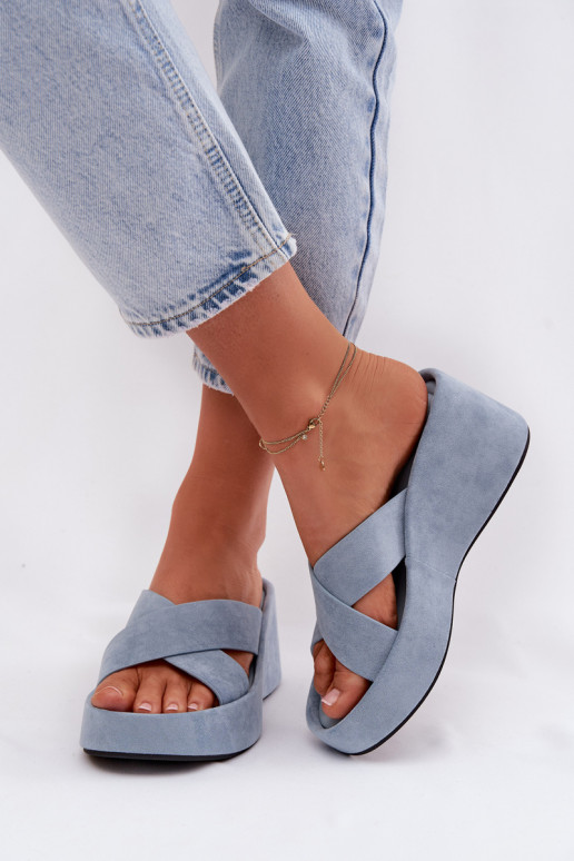 sieviešu čības Uz ĶīļaEko zamšādau Zilas krāsas Calorine