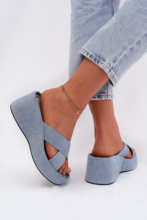 sieviešu čības Uz ĶīļaEko zamšādau Zilas krāsas Calorine