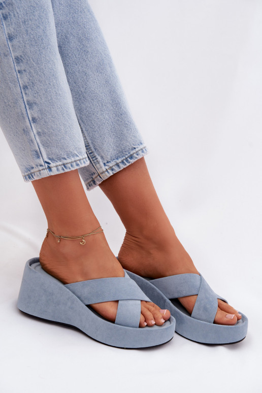 sieviešu čības Uz ĶīļaEko zamšādau Zilas krāsas Calorine