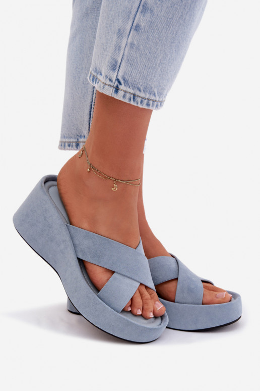 sieviešu čības Uz ĶīļaEko zamšādau Zilas krāsas Calorine