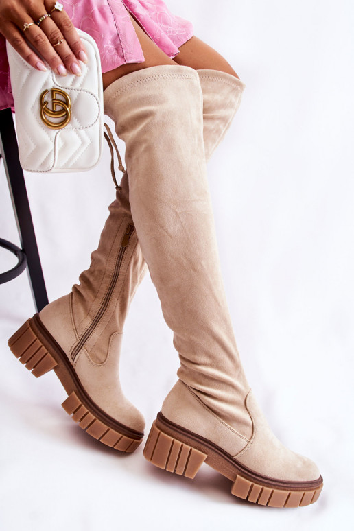 zamšādas Sieviešu garie zābaki Par ceļgalu Ziloņkaula krāsas Cheera